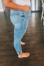 Judy Blue Print Cuffed Relaxed Fit Jeans