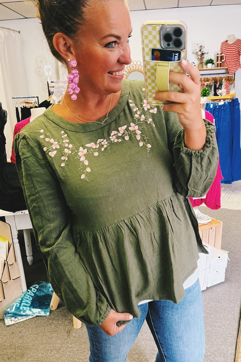 Gretchen Embroidered Peplum Top