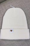 Cream Waffle Beanie with heart