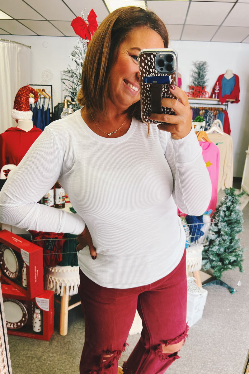 Nell Thermal Knit Basic Top White