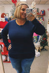Nell Thermal Knit Basic Top Navy
