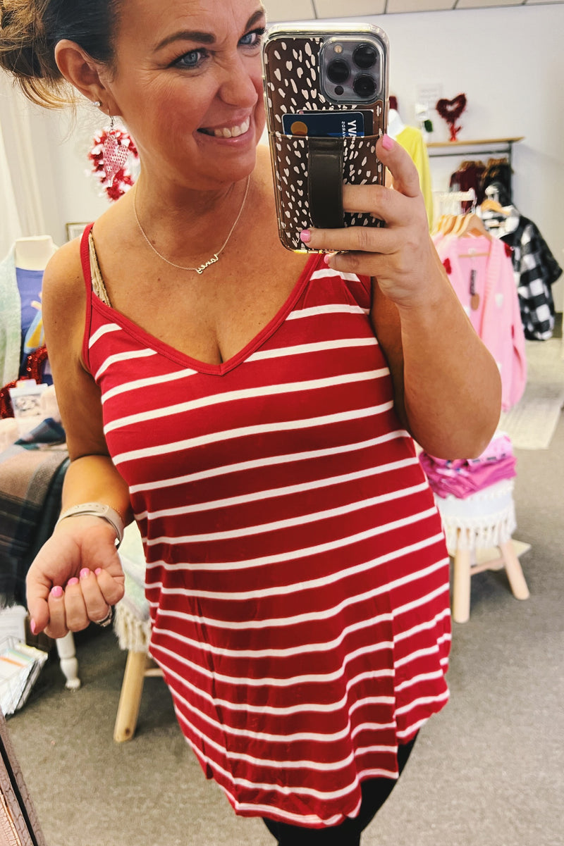 Belle Reversible Striped Tank Red