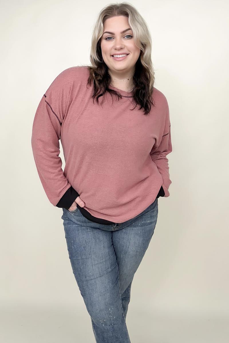 Collette Brushed Hacci Color Blocked Knit Top- 2 colors
